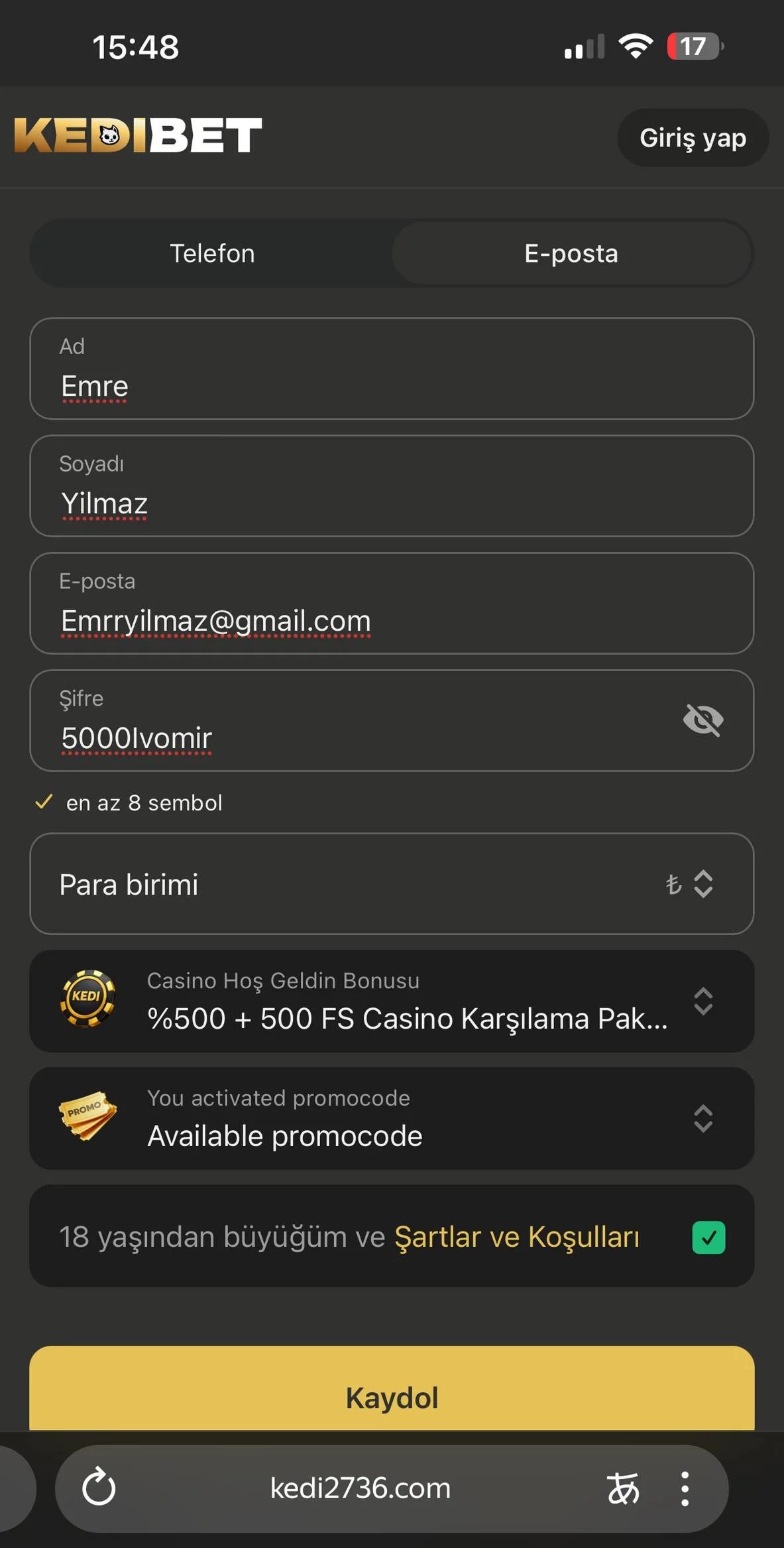 Adım 1: Kayıt Butonu